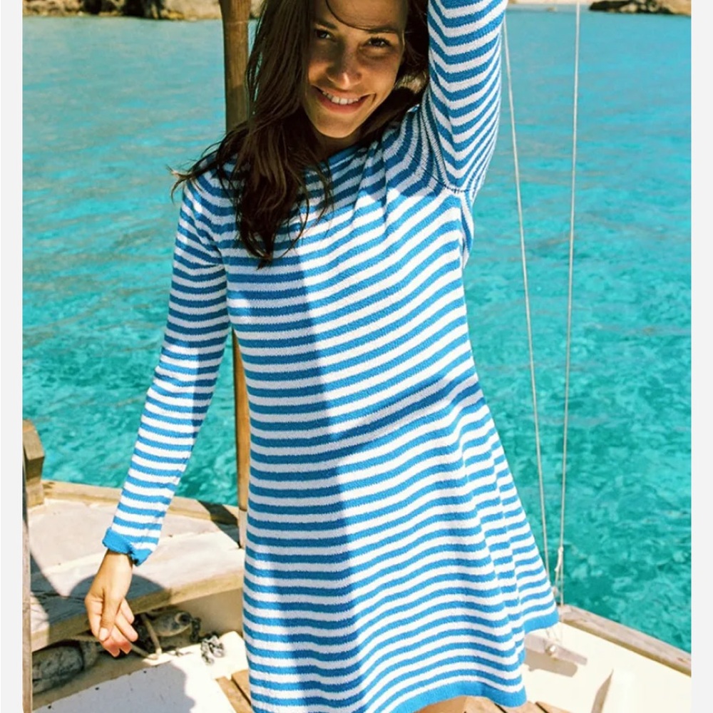 Striped Open-Back Mini Dress - Blue/White - Picture 7 of 12